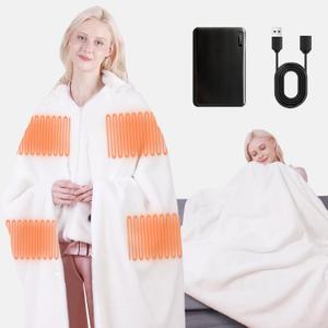 Cordless Heated Blanket with Detachable Hood, Wearable Heated Blanket with 3 Heating Levels, Portable Heating Blanket 52 * 64" Heated Throw Blanket with Power Bank&Charging Cable for Women Man