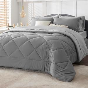 Bedsure Reversible Queen Comforter Set Bundle Queen Sheet Set Grey