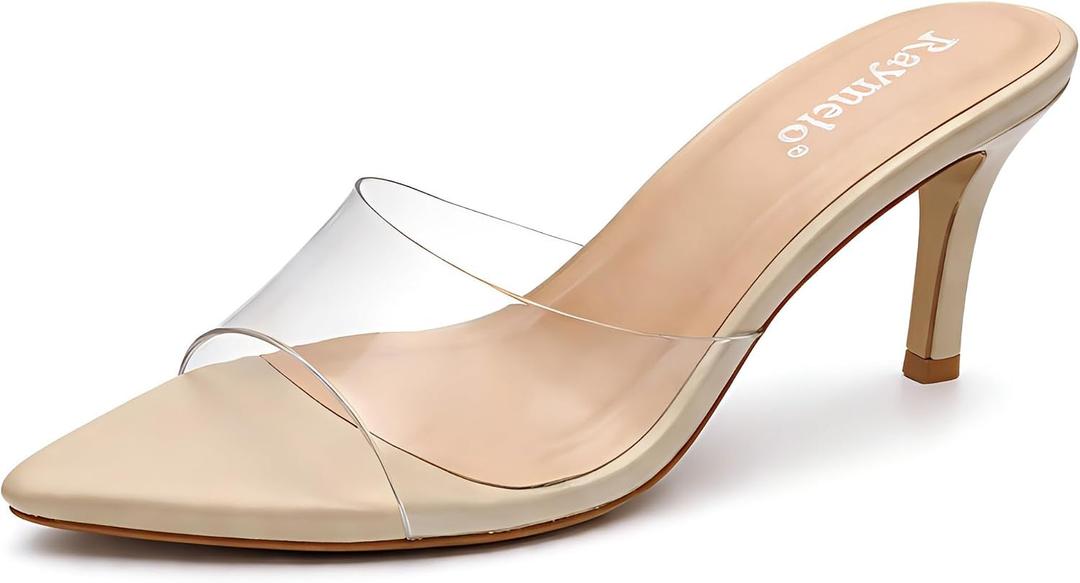 Raymelo Women's Dressy Heeled Sandals, Slip-On Open Toe Mules for Party, Wedding, Evening and Summer Wear, Size: 9