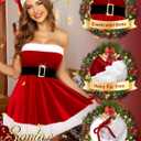 RSLOVE Women Christmas Lingerie Set 3 Piece Sexy Santa Babydoll Red Chemise with Belt and Cuffs (Large)