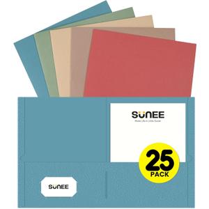 SUNEE Folders with Pockets(25 Pack, Retro Colors), 2 Pocket Folders Fit Letter Size Paper, Paper File Folder for School Office Home Bussiness (Multicolored)