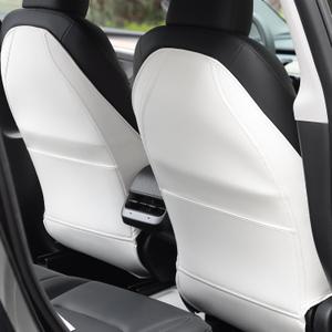 TX-INNO AUTO Leather Seat Back Protector Compatible with Tesla Model 3 Model Y, Wear Resistant Seat Back Protector for Kids with Organizer Pocket, Tesla Accessories Set of 2 (White)