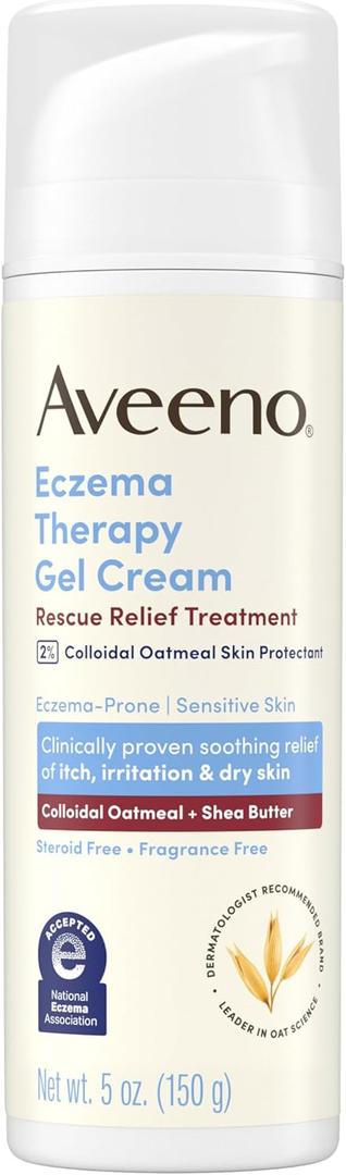 Aveeno Eczema Therapy Rescue Relief Treatment Gel Cream, Daily 2% Colloidal Oatmeal Skin Protectant Formula Instantly Soothes & Cools Itchy Dry Skin Flare-Ups, Steroid & Fragrance Free, 5.0 oz