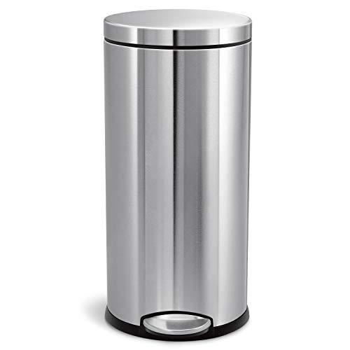 simplehuman 30 Liter / 8 Gallon Round Step Trash Can, Brushed Stainless Steel simplehuman 30 Liter / 8 Gallon Round Step Trash Can, Brushed Stainless Steel