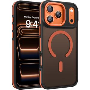 BENTOBEN Magnetic for iPhone 17 Pro Case 2025 [Compatible with Magsafe] [Military-Grade Protection] Matte Women Men Anti-Slip Shockproof Bumper Phone Cases for iPhone 17Pro 6.3", Cosmic Orange/Black