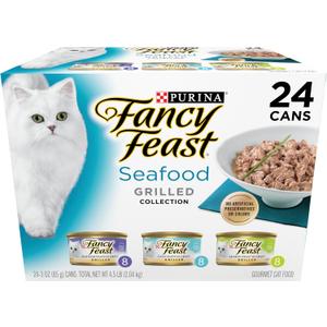Purina Fancy Feast Grilled Wet Cat Food Seafood Collection in Wet Cat Food Variety Pack - (Pack of 24) 3 oz. Cans (EXP 05/31/26)