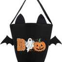 Lamyba Halloween Trick or Treat Bags for Kids,Reusable Treat Bucket Candy Buckets & Tote Bags for Halloween Parties,Cute Boo Basket with Ghost Design, Black