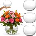 YOUEON 4 Pcs Small Glass Bubble Bowl Vases 6" W x 4.5" H, Round Floating Candle Holders, Glass Terrarium Bowls, Globe Flower Vase Centerpiece for Wedding Event Home Decor