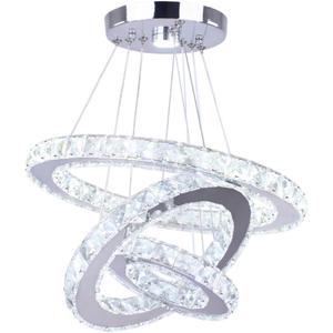 Winretro Modern LED Chandeliers Crystal Chandelier 3 Ring Round Pendant Lighting Adjustable Stainless Steel Ceiling Light Fixture for Living Room Dining Room Bedroom (234 cool white)