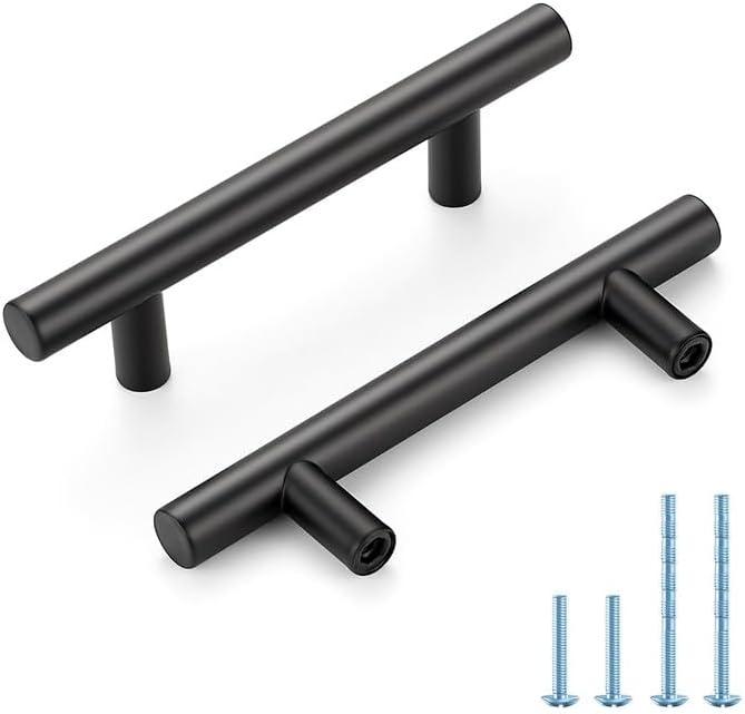 Black Cabinet Handles 3 Inch Hole Spacing Stainless Steel Drawer Pulls for Cabinets, Dresser, Bathroom 30 Pack