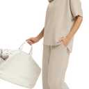 Sampeel Two Piece Sets for Women Summer Outfits Oversized Wide Leg Crop Pants Lounge Sets Airport Beach Vacation Clothes (Beige, XL)