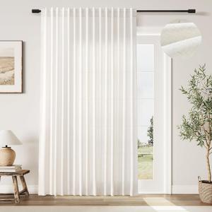 Linen Extra Wide Curtain 100 Inch for Patio Silding Glass Doors 1 Panel Natural Semi Sheer Light Flitering Curtains Back Tab Farmhouse Boho Room Divider Drapes for Living Room Cream W100xL84
