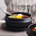 Korean Cooking Korean Stone Bowl By Whitenesser, Stone Pot Sizzling Hot Pot for Bibimbap and Soup (Medium, No Lid) - Premium Ceramic with Melamine Tray(38.5 Ounce) (16cm)