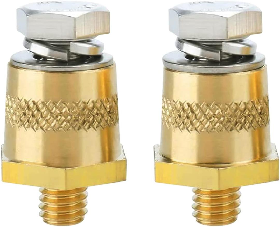Ampper M8 Thread Male Brass Battery Terminal Charging Posts, M8 Battery Post Adapter (+/-) with Top Bolts for Extension, Pack of 2 (1 Pair)