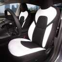 TOYOUN Front Car Seat Covers Custom Fit for Tesla Model 3 2017-2023 Model Y 2020-2024 Car Seat Protector 2PCS,White Black Two Tone Fully Wrapped Farbic Cloth Seat Cover Set for Tesla Model 3/Y