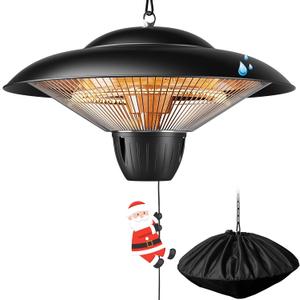 Patio Heater for Outdoor Use 1500W Electric Infrared Hanging Heater, Ceiling Mounted, Waterproof for Porch, Garage, Balcony, Overheat Protection Black