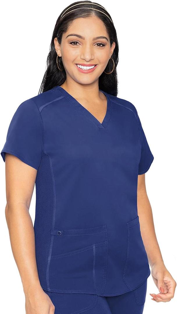 Med Couture V-Neck Scrub Top for Women with 4 Pockets, Rib-Knit Side Panel, and Shirttail Hem MC7459 (Small, Galaxy) Med Couture V-Neck Scrub Top for Women with 4 Pockets, Rib-Knit Side Panel, and Shirttail Hem MC7459 (Small, Galaxy)