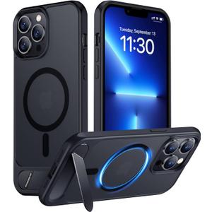 Magnetic Compatible with iPhone 13 Pro Max Case, [Built-in Invisible Kickstand][Compatible with MagSafe] [Military Grade Shockproof] Slim Translucent Matte Phone Case for iPhone 13 Pro Max 6.7" (Black)