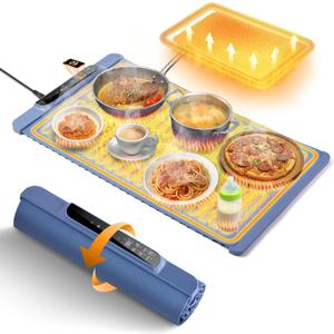 Food Warming Mat 25.2" x 14.96",Electric Warming Tray for Fast Heating | Foldable Warming Mat for Food with Adjustable Temperature Control & Timer, Raised Feet for Family Gatherings & Daily Use