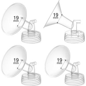 GOTOCUT 4PCS 19mm Breast Pump Flanges, Compatible with Spectra S1/S2/9Plus/Synergy Gold, Motif Luna, Wide-Mouth Bottle Fit, Breast Pump Accessories