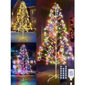 7.5ft Height Decorated Christmas Tree with Lights - 336 LED 2 in 1 Artificial Christmas Tree Lighted Outdoor Display with Remote Control+ Multi Mode+Memory+Timer Function (Warm White+Mulitecolor)
