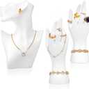 3 Pcs Jewelry Mannequin Display Set - White PVC Bust Holder with 2 Hand Displays for Necklace, Earring, Bracelet & Ring Showcase - Elegant Jewelry Display Mannequins for Boutique & Photography