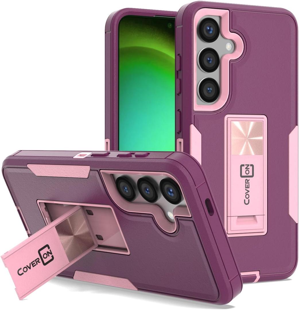 CoverON Rigid Designed for Samsung Galaxy S24 Case, Heavy Duty Dual Layer Hybrid Soft TPU Skin Hard Plastic Cover Kickstand Fit Galaxy S24 5G Phone Case - Purple/Pink