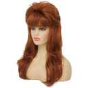 80s Women Brown Mullet Wig Long Wavy Ginger Bouffant Synthetic Hair wigs for Married Housewife Vintage Costume or Halloween Party