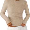 PRETTYGARDEN Womens Long Sleeve Shirts 2026 Ribbed Knit Slim Fitted Basic Tee Casual Going Out Tops Underscrubs Fall Clothing (XL)