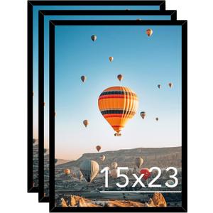 JCJMY 15x23 Picture Frame Set of 3 Black for Poster Photo Picture, Horizontal and Vertical Formats for Wall Hanging, 15 x 23 Wall Gallery Poster Photo Frame for 15 by 23 Photos Posters, 3 Pack, Black