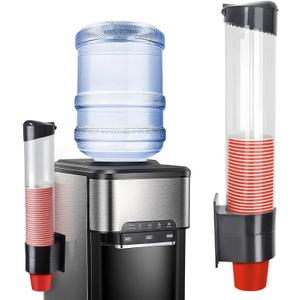 Cup Dispenser, Pull Type Wall Mount Cup Holder, Water Cooler Cup Dispenser Fits 7oz - 12oz Cups for Home Office Hospital Cups Organizer, Adhesive Paste or Screw Install (Black, Large)