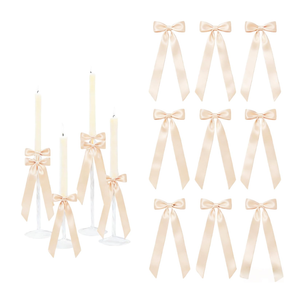 Meseey 12 Pcs 13.5 Inch Giant Satin Ribbon Bows Bulk Self-Adhesive Pre-Made Bows for Christmas Wedding Baby Shower Party Decor Table Centerpieces Candle Holders Gift Wrapping (Champagne)