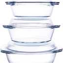 HUSANMP Set of 6 Pieces Round Tempered Glass Casserole Dish with Lids, Glass Casserole Baking Dish Set for Oven, Freezer and Dishwasher Safe - 1QT+1.5QT+1.8QT