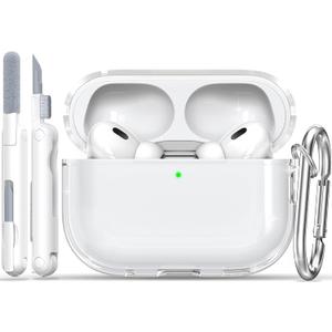 RFUNGUANGO AirPods Pro Case Clear, Soft TPU Transparent with Cleaning Kit & Keychain, Compatible with Magsafe, Compatible Apple AirPods Pro 2nd/1st Generation Protective Case, White