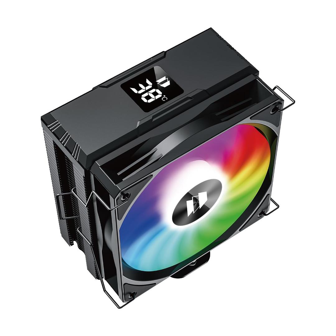 Temperature Display CPU Cooler 4 Heat Pipes 90mm/120mm RGB PWM Fan for AMD:AM4/AM5/INTEL LGA1700/1200/115X (Black, 120mm)