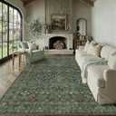PureCozy 8x10 Dark Green Floral Area Rug Vintage Farmhouse Style | Washable, Non Slip, Soft Low Pile, Indoor Carpet for Living Room, Bedroom, Dining Room, Botanical Decor