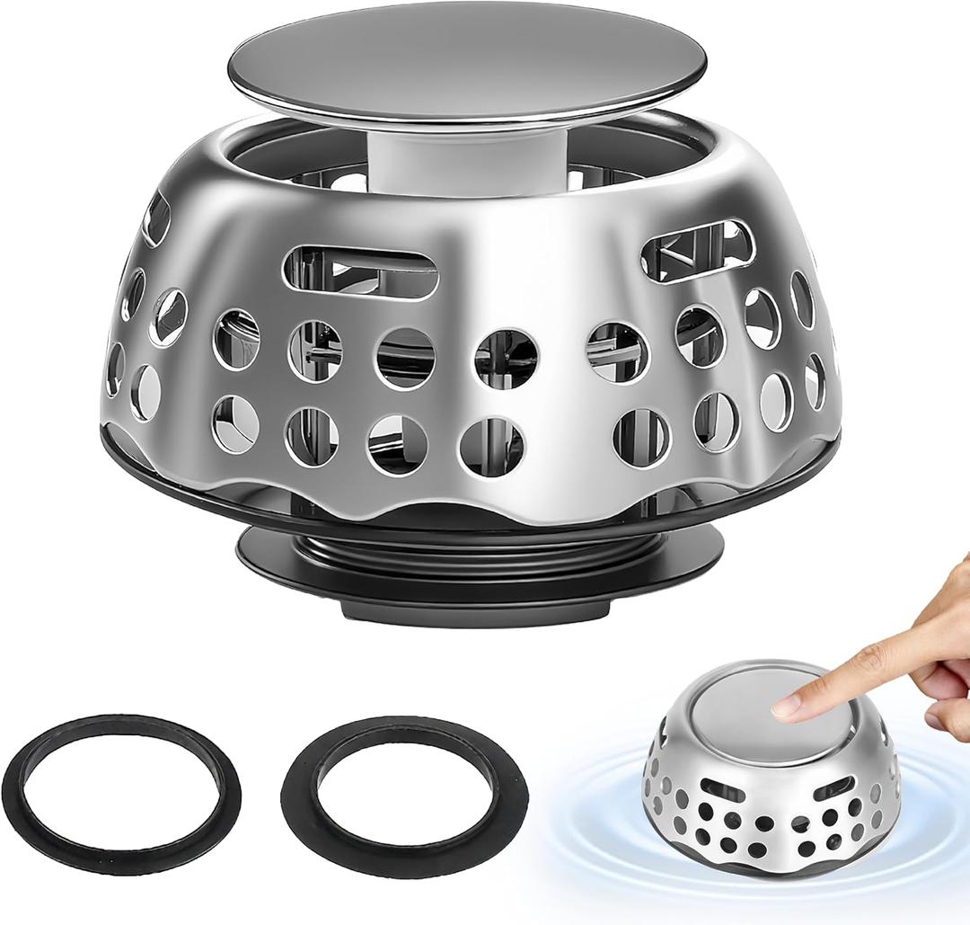 3 in 1 Bathtub Stopper,Bathtub Drain Hair Catcher,Replaces Lift and Turn,Tip-Toe and Trip Lever drains for Tub,Suitable for 1.4-1.84 inch Bath Drain Hole