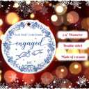 3 x First Christmas Engagement Ornament Gifts for Couples, Blue 2025 Engaged Ornaments for Christmas Tree, Ceramic