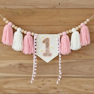 Handmade Boho 1st Birthday High Chair Banner Party Decoration For Girl Baby Shower Wall Hangings Decorative For Kids Bedroom (Yellow)