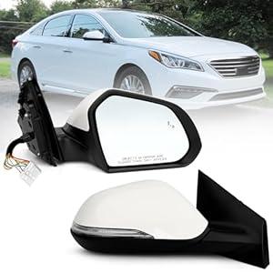 Right Passenger Side Mirror Assembly Fits 2017 2018 2019 Hyundai Sonata With Power Glass Heated Turn SIgnal Blind Spot Manual Folding Match Black Replace HY1321240 (8Pins) (R8P)