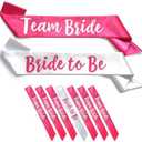 GDTO8820 Team Bride 7pc Satin Sash Set - Sophisticated & Fun Party Favors for Bachelorette Party, Bridal Shower & Wedding Party (7pc Set, White & Pink) Only 2
