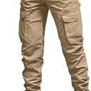 Charfille Men's Casual Cargo Pants Tapered Loose Fit Cuffed Joggers Sweatpants Drawstring Tactical Pants with Multi Pockets (1-Khaki, M)
