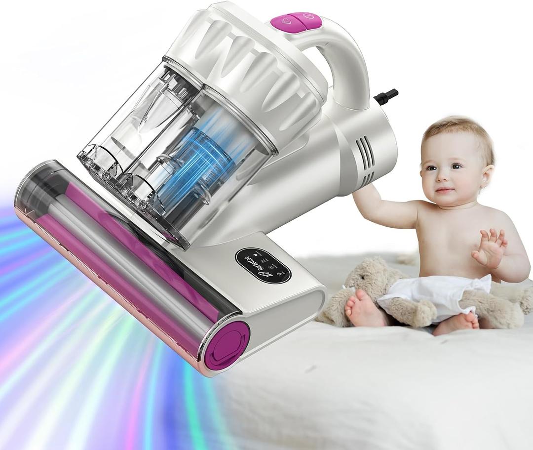 RocketCat Bed Vacauum Cleaner RC013 Mattress Cleaner Vacuum, 15Kpa 500W Powerful Suction with UV, Ultrasonic & High Heat, Dual Washable Filter Bins, Perfect for Dust & Pet Hair Elimination (Corded) (White)
