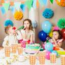 120pcs 9oz Fall Plaid Paper Drinking Cups, Orange Disposable Thanksgiving Gingham Paper Cups Checkered Cups for Harvest Thanksgiving Party