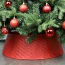 Blissun Christmas Tree Collar, 28.7" D Round Plastic Christmas Tree Ring, Christmas Tree Skirt for Artificial Christmas Trees Decoration (Red)