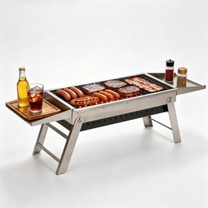 Portable Folding Charcoal Grill Tool-Free Assembly Stainless Steel BBQ Grill with Slide-Out Ash Pan & Side Trays, Compact Outdoor Barbecue for Camping, Picnic, Tailgating