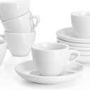Sweese 2 Ounce Espresso Cups with Saucers, Porcelain Espresso Cups Set of 6 - White