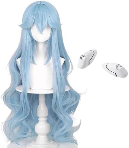 Ice Blue Wig for Costume Cosplay Wig + Hairpin Anime Long Women Curly Fluffy Halloween Hair Wig + Cap…