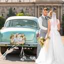 PATIKIL Wedding Car Flower, Artificial Flowers Bouquet Set Wedding Car Decoration for Decoration Handle Ornament Supplies Party, White, Red