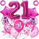 2 x Rosered Happy 21st Birthday Balloons Hot Pink Latex Inflatable Clear Confetti Helium Balloons Anniversary Party Decorations Supplies for 21 Year Old Women, Her, Mom, Sister